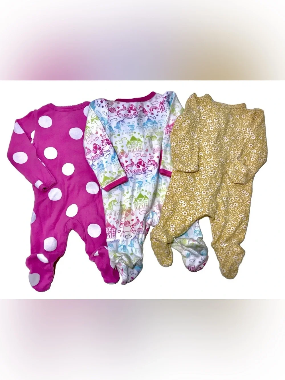 Carter's Baby Girls Newborn 3 Footed Sleepers 3 Beanie Caps Bodysuit 7 Piece Lot